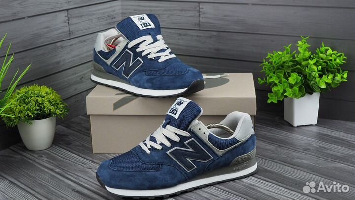 New balance 574 синие Кроссовки мужские лух