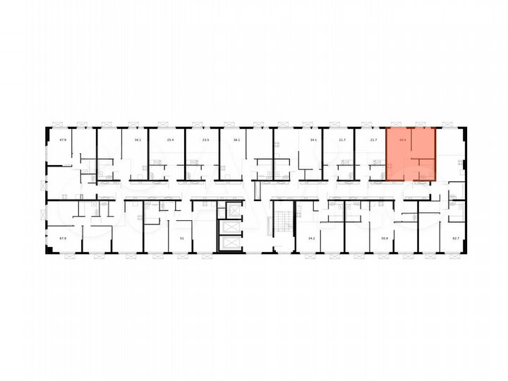 1-к. квартира, 34,4 м², 13/25 эт.