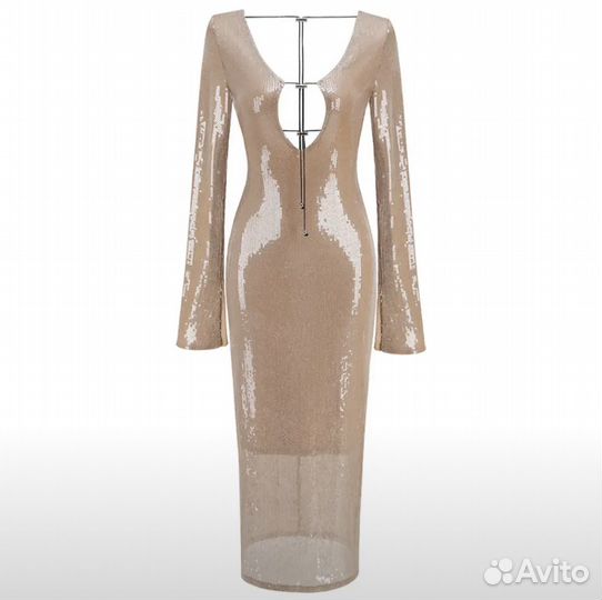 Новое. Плате бежевое с пайетками миди