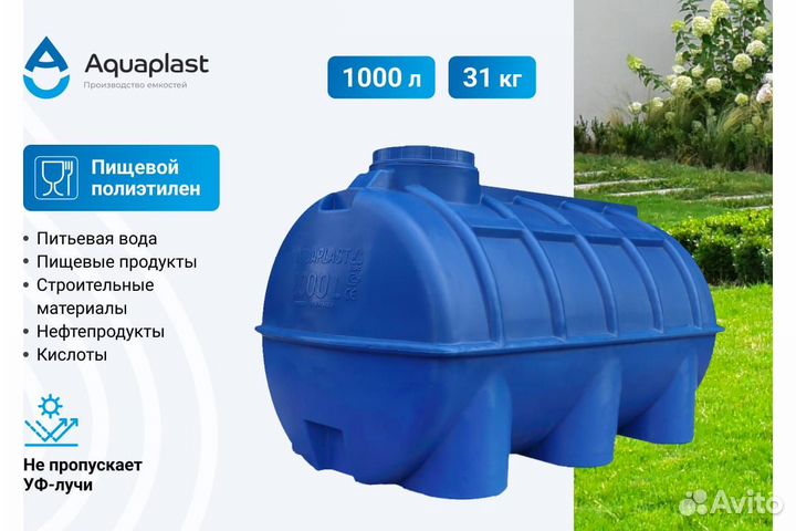Емкость пластиковая aquaplast 1000 л, синяя