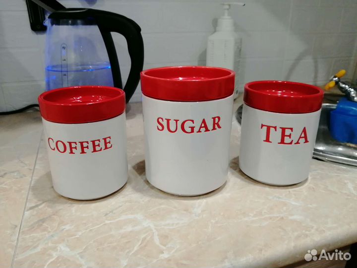 Ёмкости керамические под чай, кофе и сахар