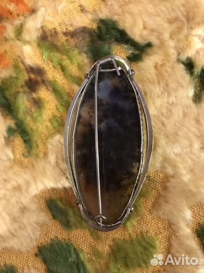 Винтажная брошь, пейзажная яшма