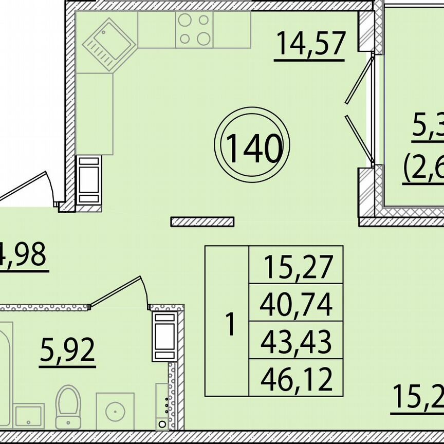 1-к. квартира, 40,7 м², 4/4 эт.