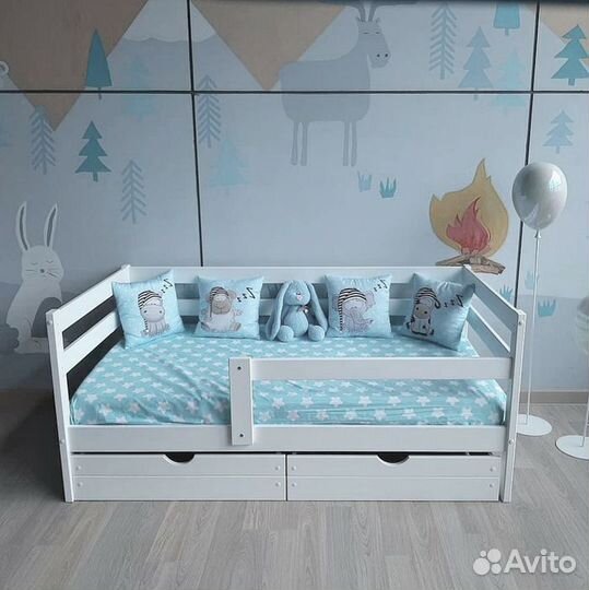 Кроватка софа эко высокий борт от 2х лет из массив