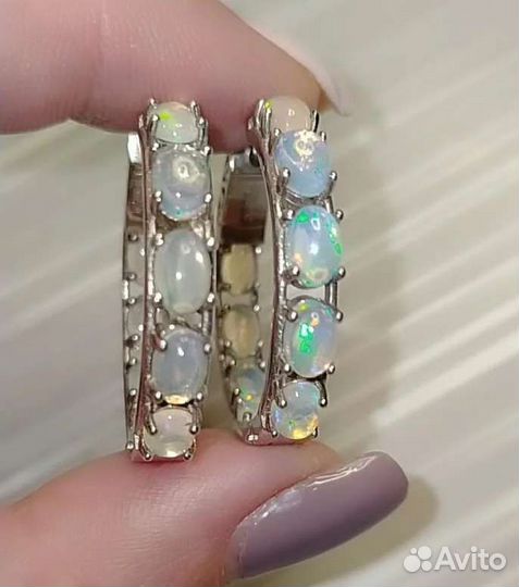 Серебряные серьги конго с опалами
