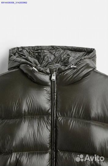 Пуховик Zara x Moncler Глянцевый Хаки (Арт.54541)