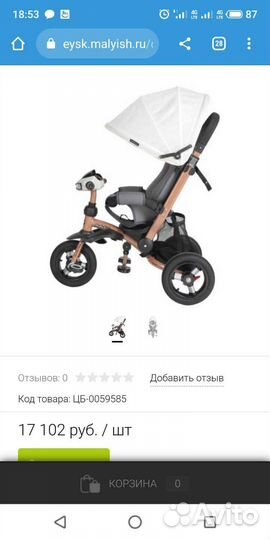 Прогулочный велосипед коляска