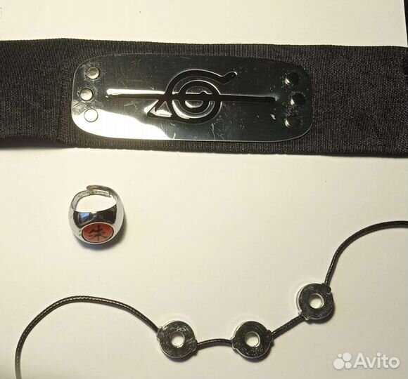Набор из Наруто, повязка на голову, кольцо и кулон
