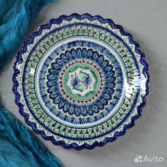 2 шт. Тарелка Риштанская Керамика 'Цветы', синяя