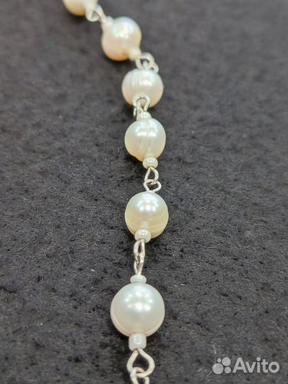 Колье жемчуг натуральный цепь ассиметрия замок ст