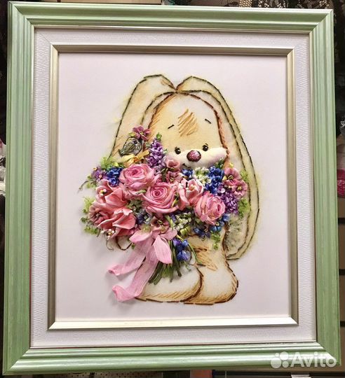 Картины,вышитые лентами в технике 3d