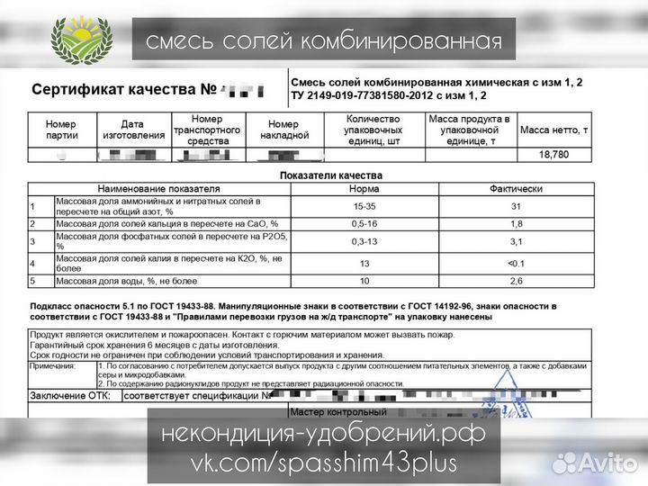 Некондиция азотных удобрений (аммиачная селитра)