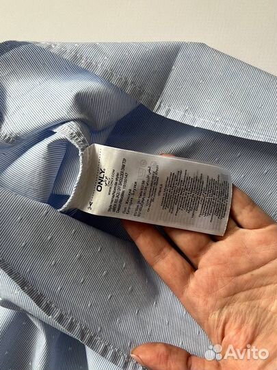 Хлопковая блузка с пышными рукавами голубая Only S