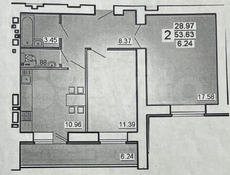 2-к. квартира, 60 м², 4/9 эт.