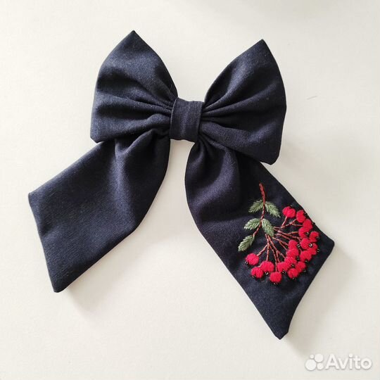 Бант для волос с вышивкой, школьный бант