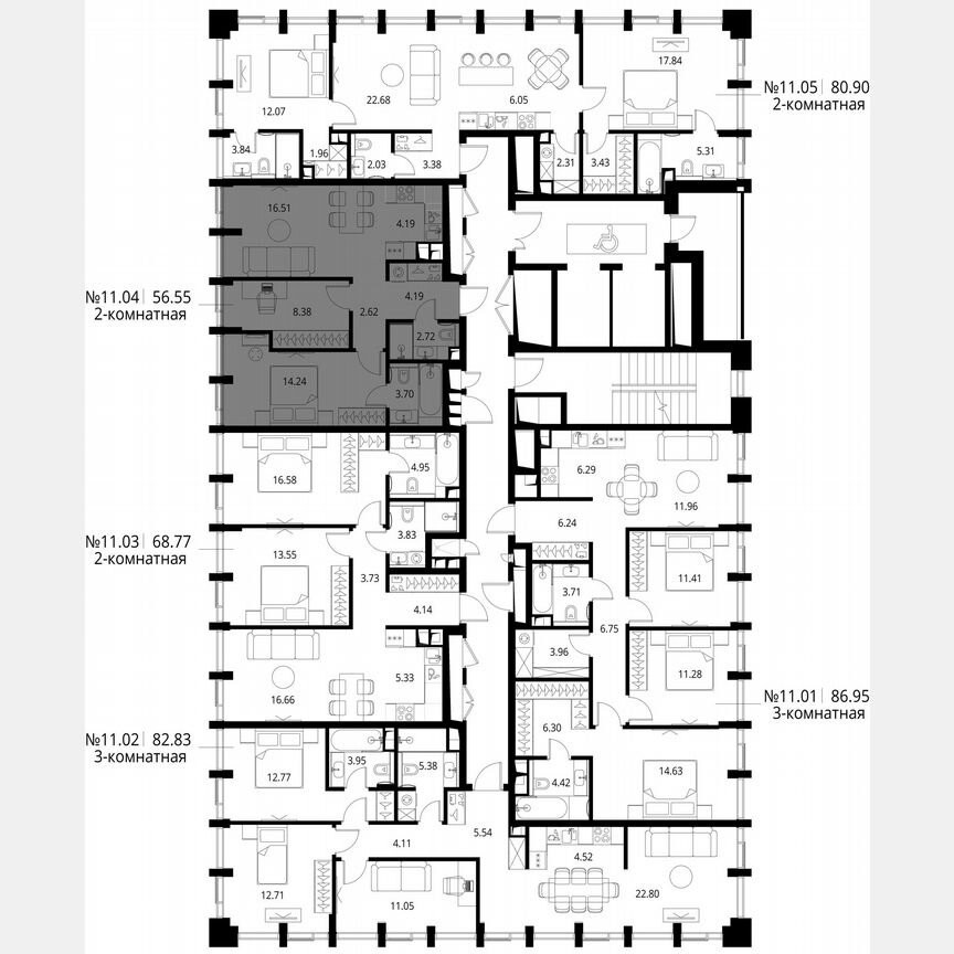 2-к. квартира, 56,6 м², 11/17 эт.