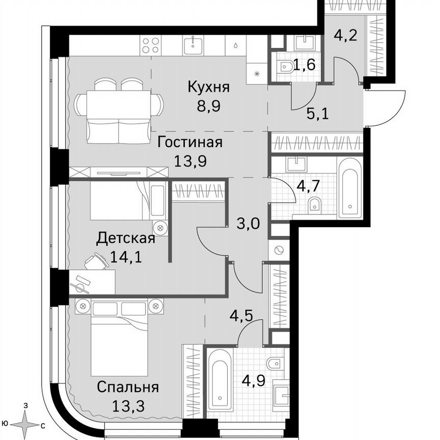 2-к. квартира, 78,2 м², 35/49 эт.