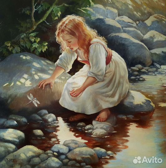 Девочка и стрекоза Картина маслом