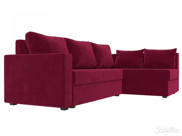 Диван угловой Мансберг правый угол, микровельвет, бордовый