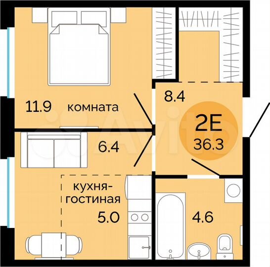 2-к. квартира, 36,3 м², 14/14 эт.