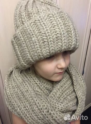 Шапка и снуд новый комплект очень крупная вязка