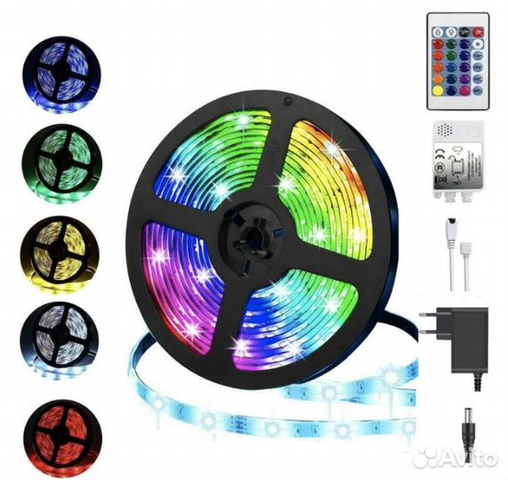 Светодиодная лента RGB 5м цветная в катушке с пуль