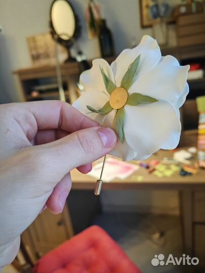 Нежная роза. Брошь-игла. Ручная работа