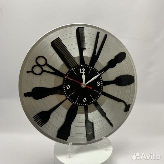 Парикмахерская, серебро №1 часы из винила