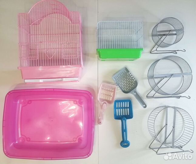 Клетки, беговые колеса, лоток, совки