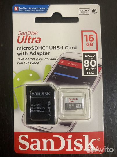 Карта памяти MicroSD 16gb с Адаптером