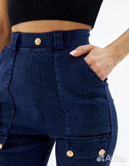 Брюки джоггеры джинсовые летние на резинке 42-44