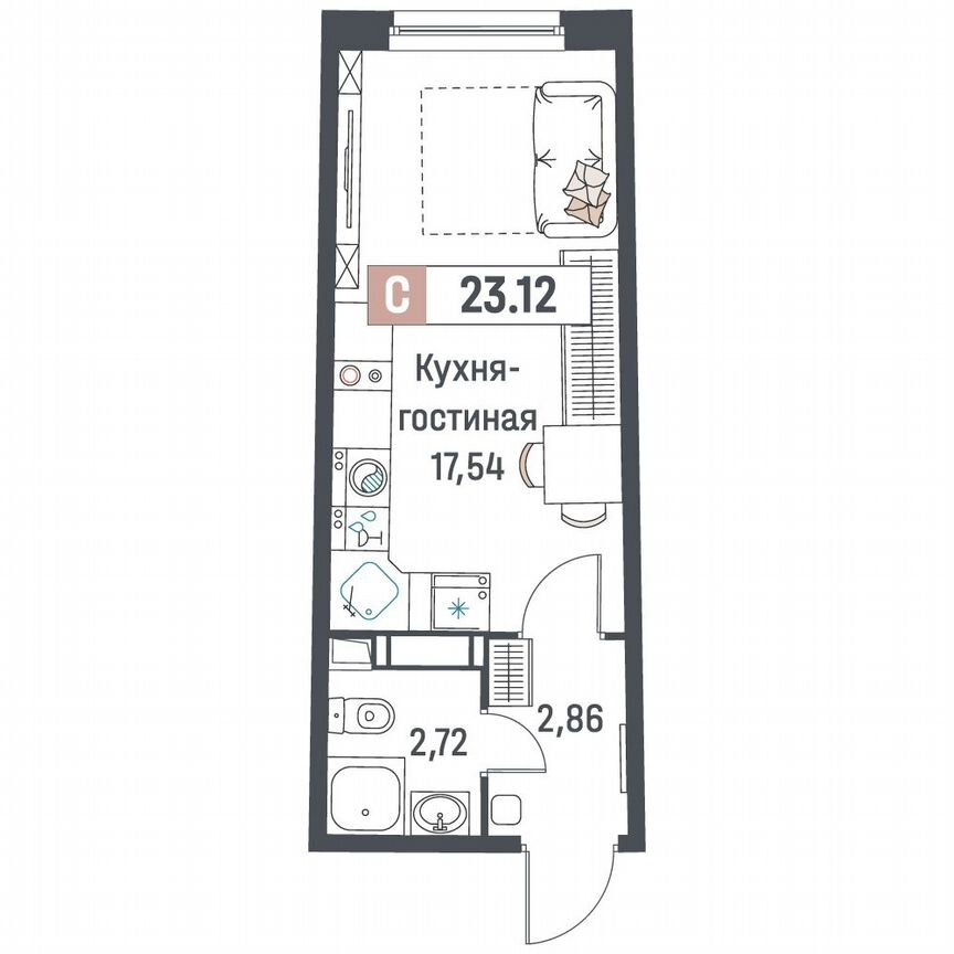 Квартира-студия, 23,1 м², 4/18 эт.