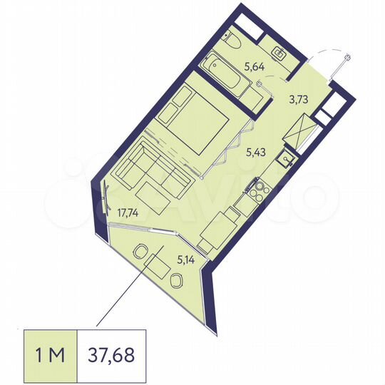 1-к. квартира, 37,7 м², 2/20 эт.