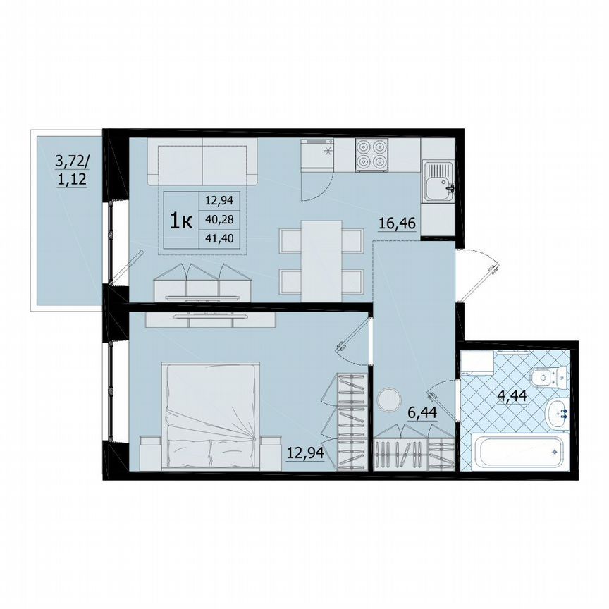 1-к. квартира, 41,4 м², 8/9 эт.