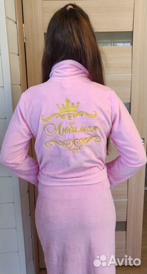 Женский махровый халат с любой вышивкой