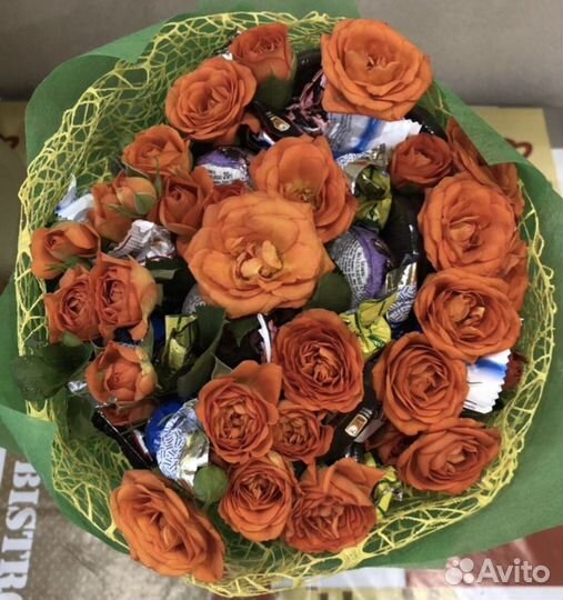 1 сентябр Женский букет цветы фрукты ягоды конфеты