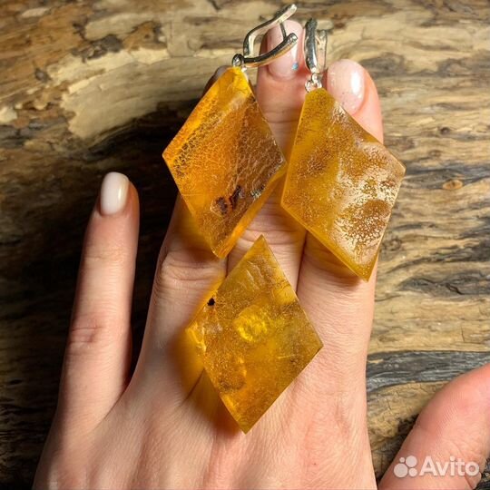 Крупный Комплект « ромб» янтарь натуральный