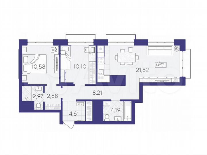 3-к. квартира, 65,4 м², 16/25 эт.