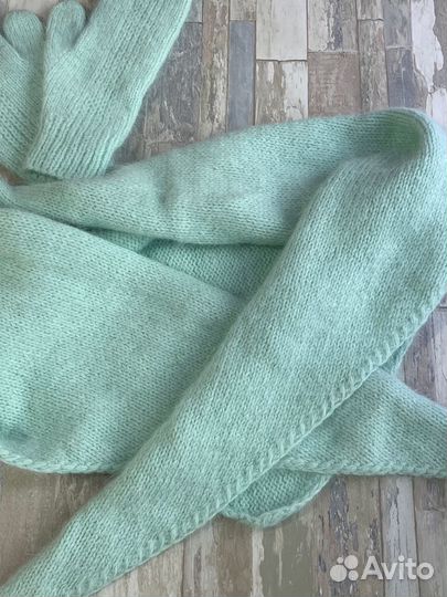 Шапка, палантин, варежки из пуха норки