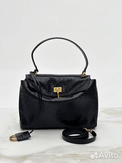 Сумка Balenciaga Rodeo кожа страус чёрная