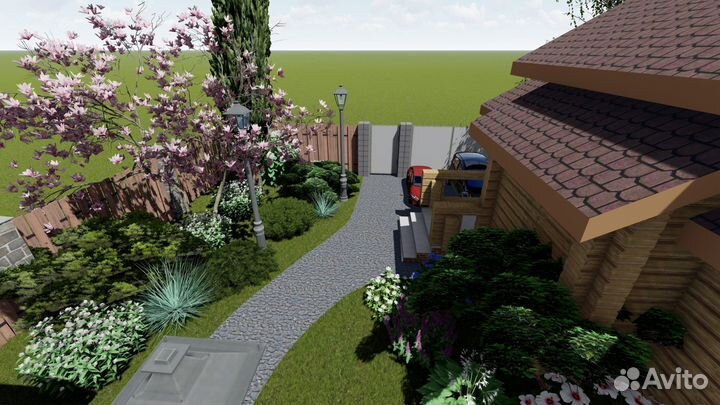 Ландшафтный дизайн,эскиз,3D визуализация,2d проект