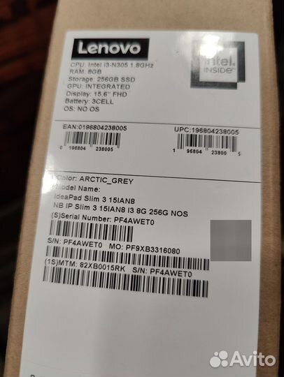 Lenovo Slim 3 15.6 8 ядер i3-N305 /8Gb/256
