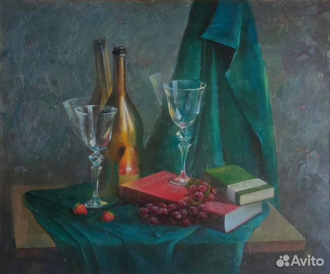 Картина маслом, натюрморт с золотом 