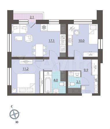 2-к. квартира, 55,4 м², 20/25 эт.