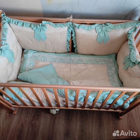 Кровать детская до 4 лет+ матрас+ бортики+ пастель