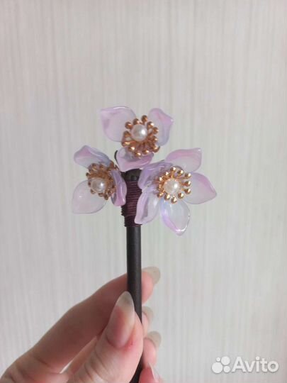 Китайская заколка шпилька с сиреневыми цветами