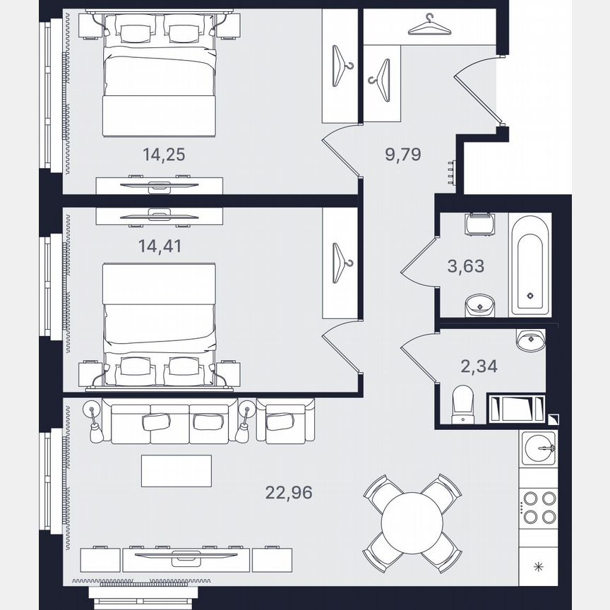 3-к. апартаменты, 67,4 м², 19/24 эт.