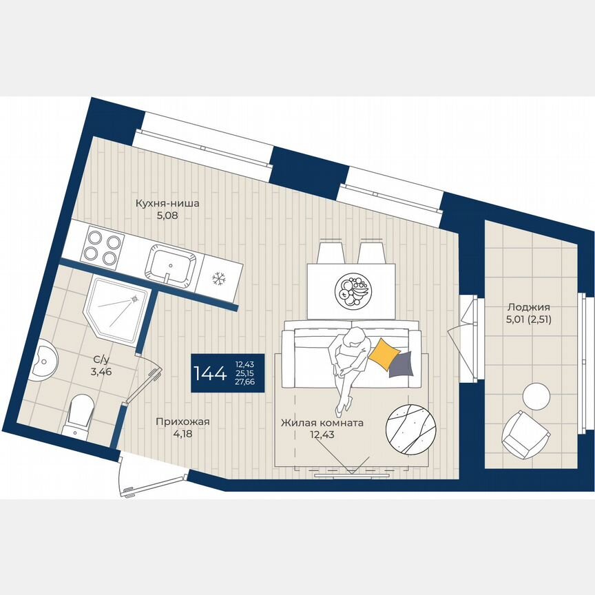 Квартира-студия, 27,7 м², 8/12 эт.