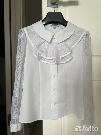 Нарядная белая блузка для девочек, 134/34
