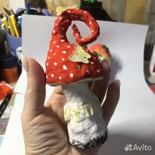 Ватные елочные игрушки, грибки. 3 шт